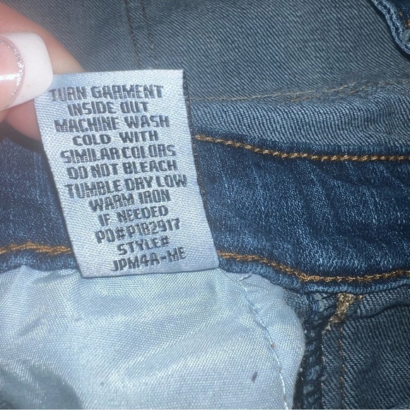 Almost Famous Medium Wash Distressed Skinny Denim Overalls Size 5 - Picture 8 of 13